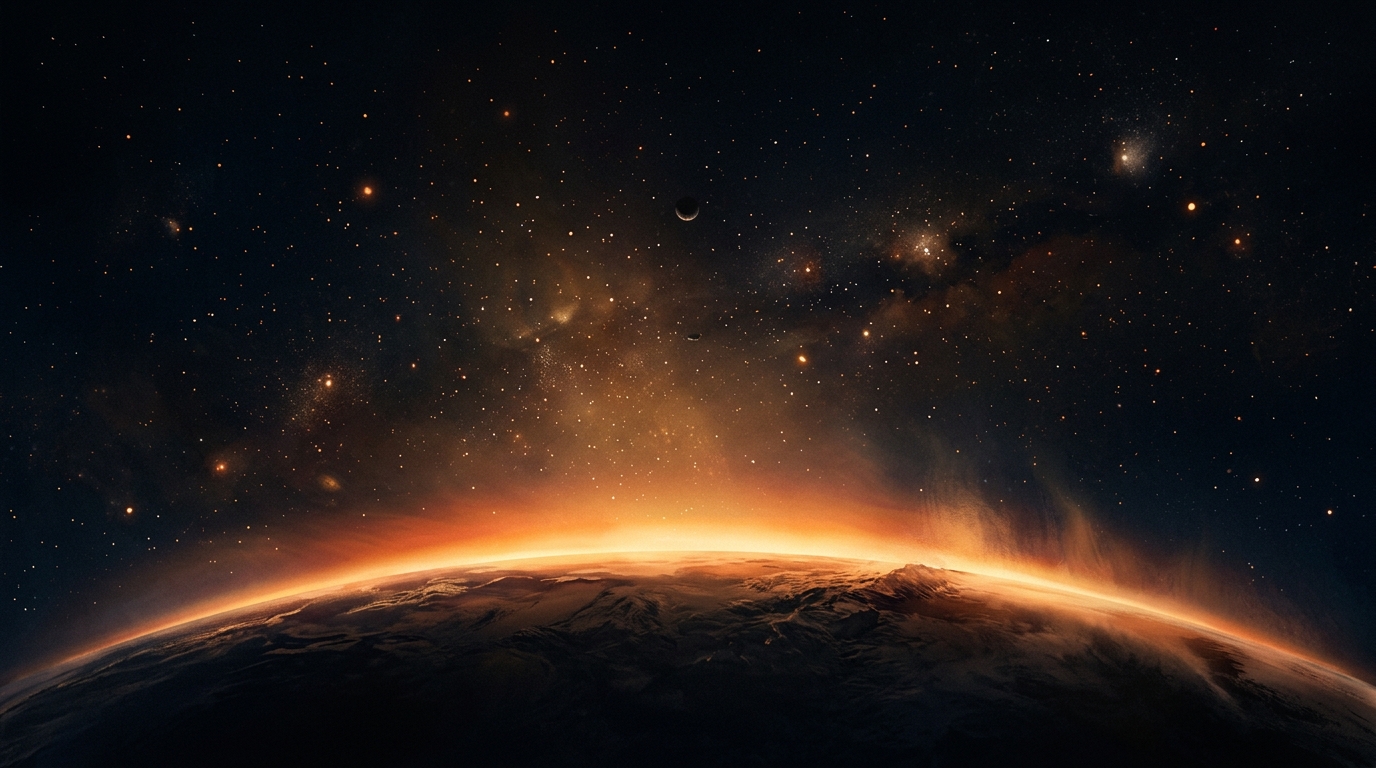 Deep Cosmic Space with Glowing Planet Horizon